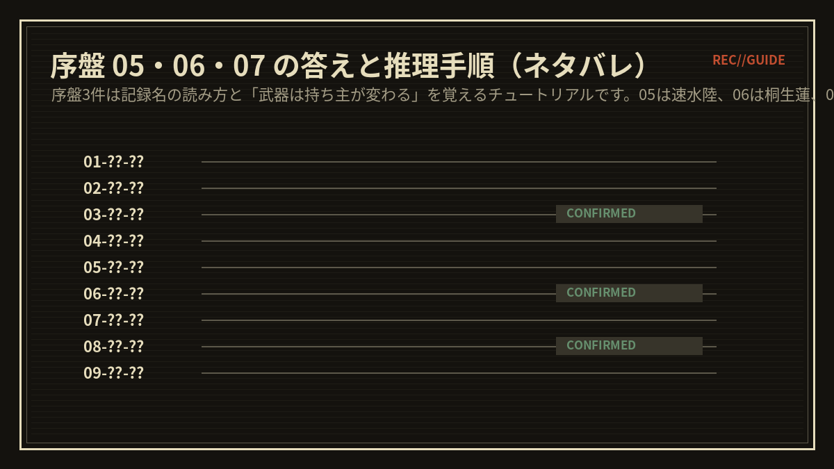 序盤 05・06・07 の答えと推理手順（ネタバレ）