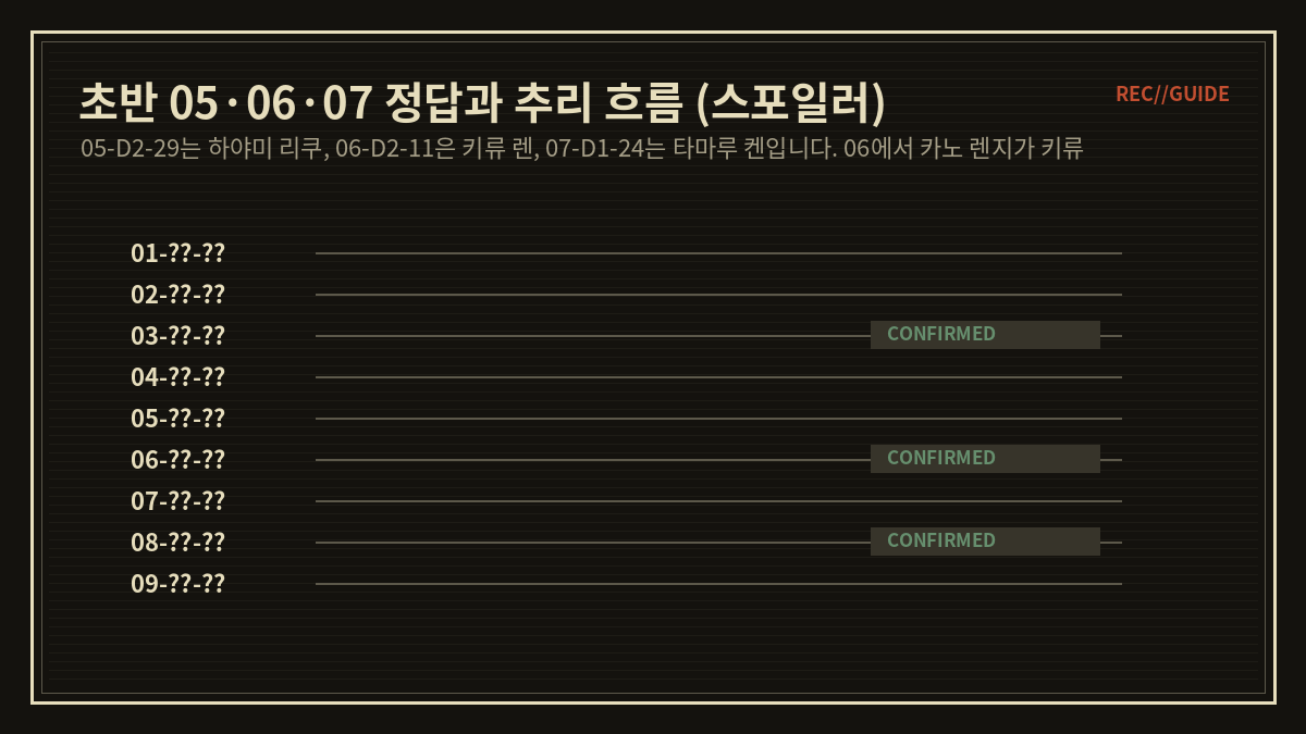 초반 05·06·07 정답과 추리 흐름 (스포일러)