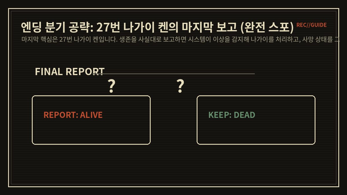 엔딩 분기 공략: 27번 나가이 켄의 마지막 보고 (완전 스포)