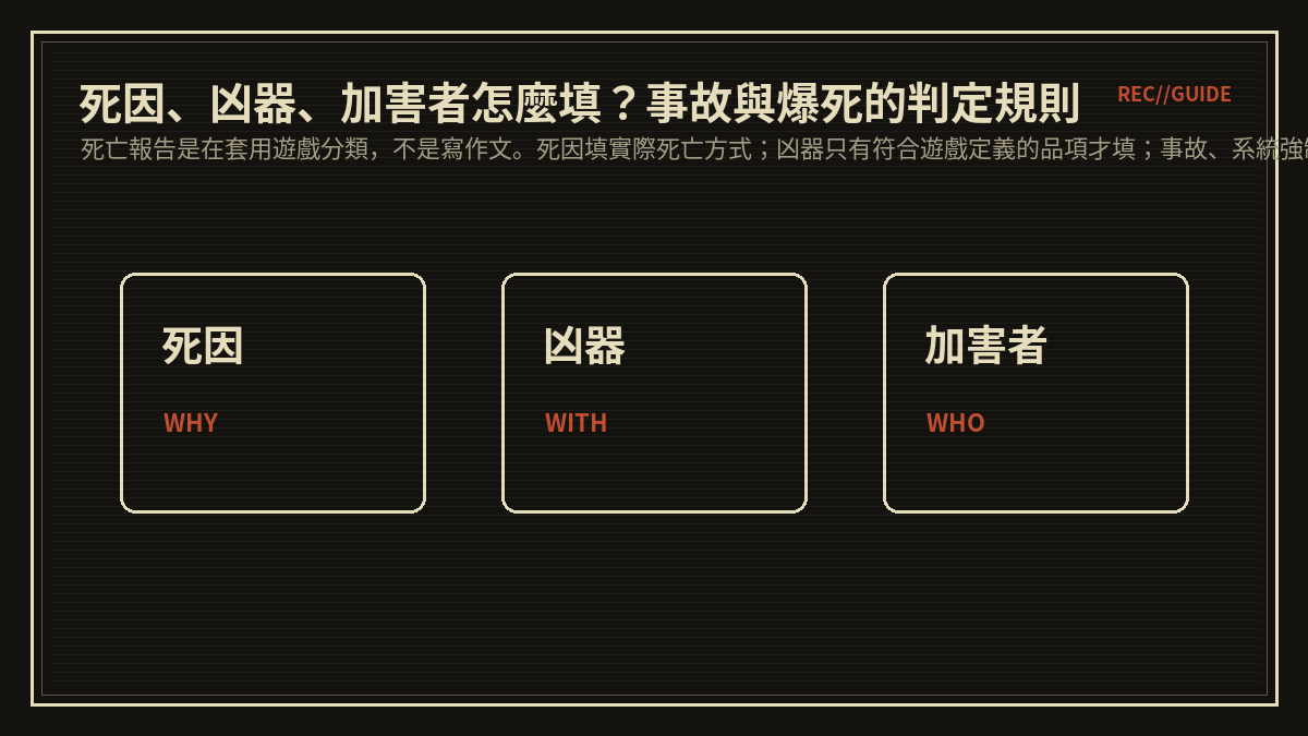 死因、凶器、加害者怎麼填？事故與爆死的判定規則
